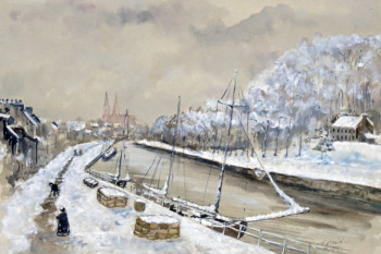 Named contemporary work « Neige sur le port de Quimper au XIX ème siècle », Made by MICHEL HAMELIN