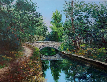 Named contemporary work « Un pont sur le canal de Carpentra », Made by NOëLLE HUIN