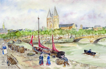 Contemporary work named « Quai du port aux vins à Quimper », Created by MICHEL HAMELIN