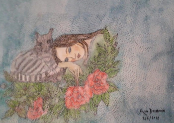 Named contemporary work « LE CHAT ET LA BELLE ENDORMIE », Made by ANNE-B