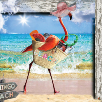 Named contemporary work « flamingo beach », Made by FRANCK DARFEUILLE