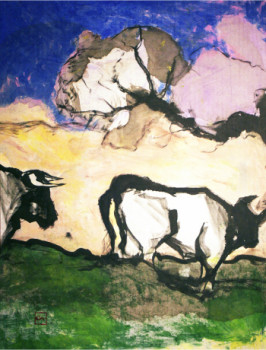 Contemporary work named « TOROS EN MARCHE 14 », Created by GUY FOURé