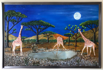 Contemporary work named « Girafes au clair de lune 3 ( Le baiser de «  l’eau de là «  … ) », Created by FRANK