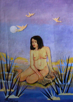 Contemporary work named « Femme lisant sur une plage », Created by MICHEL BOETTCHER