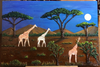 Named contemporary work « Girafes au clair de lune 2 ( Hommage Albinos ) », Made by FRANK
