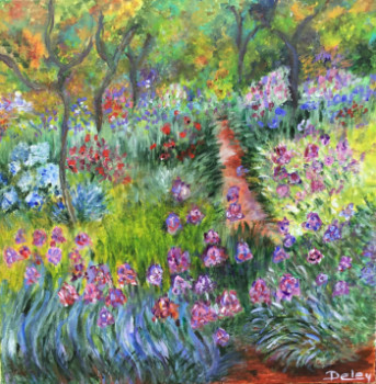 Named contemporary work « Le jardin d iris d après Claude Monet », Made by PATRICIA DELEY