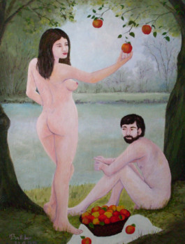 Named contemporary work « "Nus aux pommes près d'un étang" », Made by MICHEL BOETTCHER