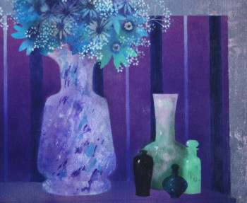 Contemporary work named « vase sur fond violet », Created by JUTAND