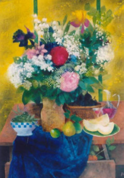 Contemporary work named « Le bouquet au tissu bleu », Created by JUTAND