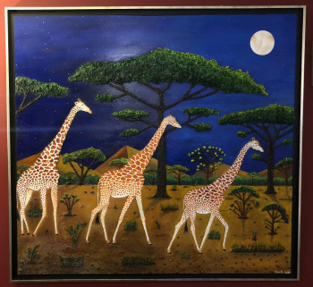 Contemporary work named « Girafes au clair de lune 4 ( La Marche des Grandes Élégantes ) . », Created by FRANK