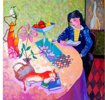 Named contemporary work « Le chat de Matisse », Made by OCEFA EN ART NAIF -