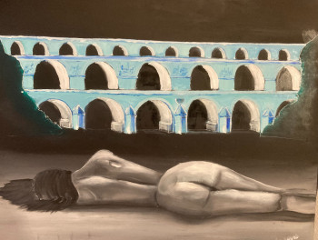 Named contemporary work « Pont du Gard de la nuit à la lumière », Made by DAMOIZEAU