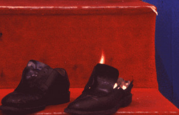 Named contemporary work « drunkard's shoes are burning », Made by DAVID SROCZYNSKI