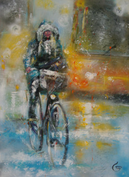 Contemporary work named « CYCLING IN THE SNOW », Created by DUC GENEVIEVE