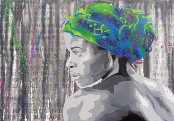 Contemporary work named « Femme au turban - pensive - N/B », Created by SORI