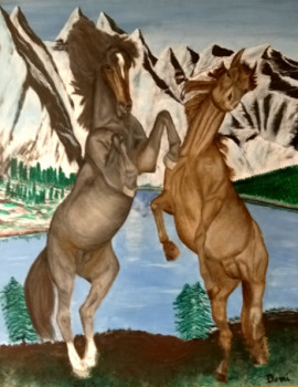 Named contemporary work « chevaux sauvages », Made by DOMI