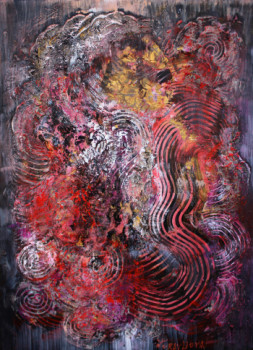 Contemporary work named « Abstrait doré et rouge », Created by LIUBOV JURAVLIOVA