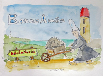 Contemporary work named « Bonne année ! (bigoudène à la brouette) », Created by MICHEL HAMELIN
