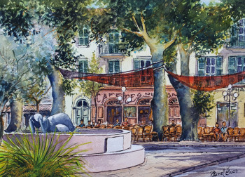 Named contemporary work « Café des Platanes 1 », Made by MARCEL BOOS
