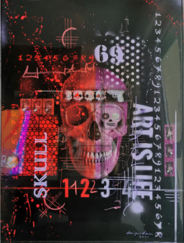 Named contemporary work « SKULL RED », Made by CRAZYART DOMINIQUE DOERR