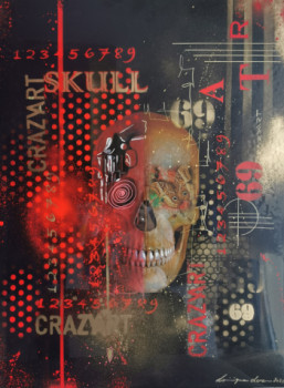 Named contemporary work « SKULL GOLD RED », Made by CRAZYART DOMINIQUE DOERR