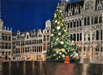 Named contemporary work « Sapin sur la grand place. », Made by PIRDESSINS