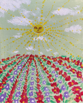 Named contemporary work « Psychedelic sun & flowers », Made by NINON GAUTHIER