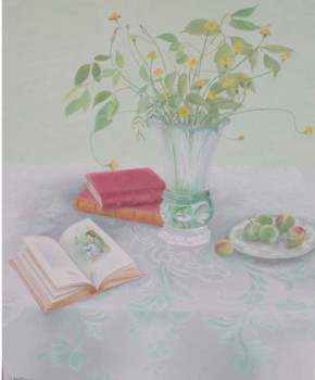 Named contemporary work « Livre rouge et fleur des champs », Made by MARTHE BRILMAN
