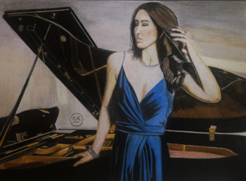 Named contemporary work « Piano derrière l'artiste. », Made by PIRDESSINS