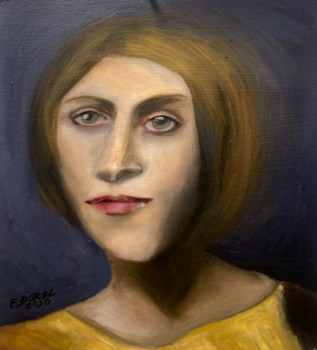 Named contemporary work « Girl with gray blue background. 1 », Made by FONTECLOSE ART