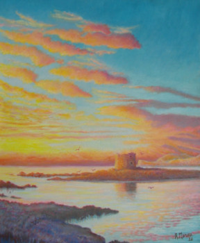Named contemporary work « Les iles de la Méditerranée ( 4 ); Isola  della torre au coucher du soleil », Made by AMALIA MEREU