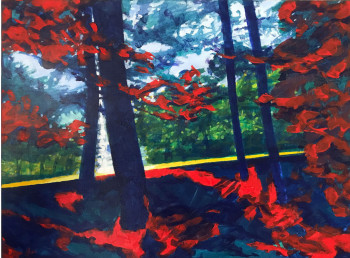 Named contemporary work « la clairière aux feuilles rouges », Made by ALAIN LECARPENTIER