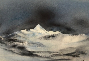 Contemporary work named « Hiver en montagne », Created by MARIEF