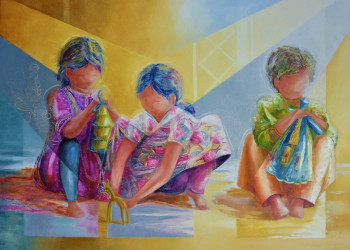 Named contemporary work « Jeux d'enfants », Made by LILIANE VERGNE