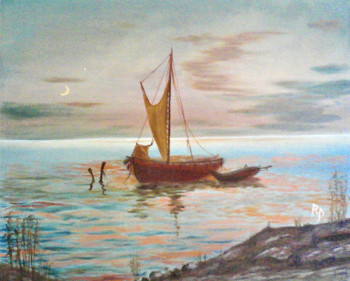 Named contemporary work « bateau sur rive », Made by EL LAVI