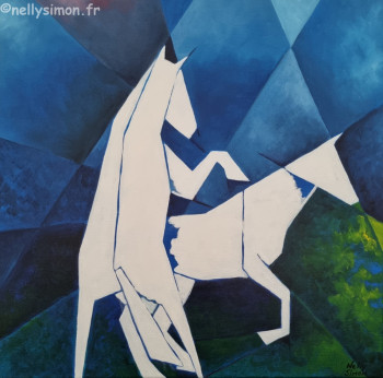Contemporary work named « Liberté en bleu 2 », Created by NELLY SIMON