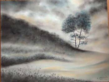 Named contemporary work « Paysage en gris-bleu », Made by LAILA STAUFFERT