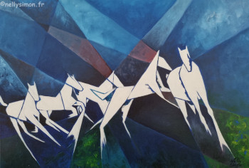 Contemporary work named « Liberté en bleu 1 », Created by NELLY SIMON