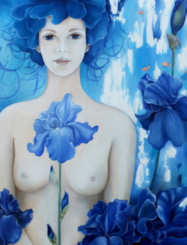 Named contemporary work « jeune femme aux iris », Made by MADO POURTIN MOUSNIER