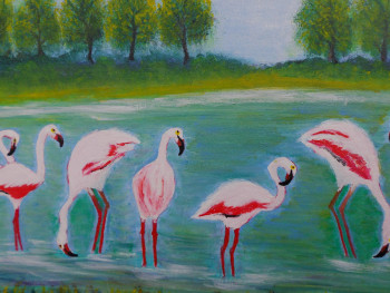 Contemporary work named « LES FLAMANDS ROSES », Created by CLAUDINE MILON