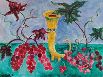 Named contemporary work « Nature morte aux raisins et à la corne d'abondance », Made by KOZAR