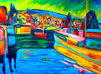 Named contemporary work « Paysage d'automne avec des bateaux selon Kandinsky », Made by KRIGOU CHRISTIAN SCHNIDER