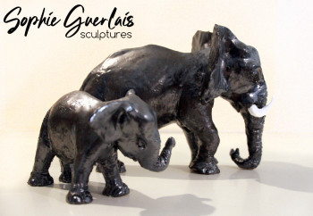 Contemporary work named « Eléphants d'Afrique, mère et son petit », Created by SOPHIE GUERLAIS