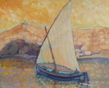 Contemporary work named « Barque et voile au Fort Saint-Elme », Created by PHILIPPE JAMIN
