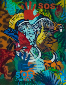 Contemporary work named « Raoni - S.O.S Amazonia », Created by MURZO