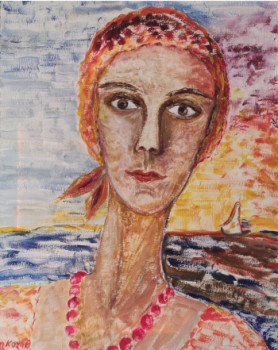Named contemporary work « Une fille avec un collier de grenat à la mer », Made by KOZAR
