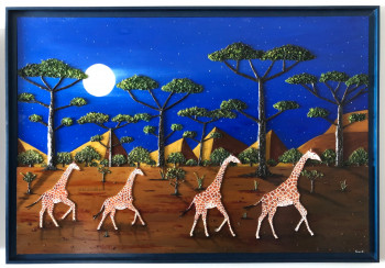 Contemporary work named « Girafes au clair de lune 7 ( Girafogalo ) », Created by FRANK