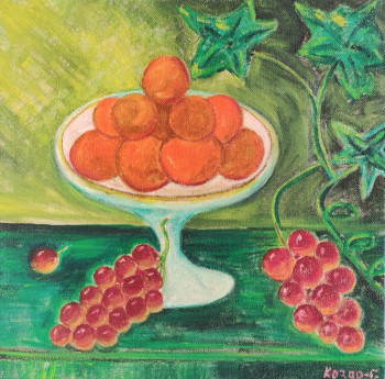 Contemporary work named « Nature morte mandarines et raisins », Created by KOZAR