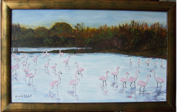 Named contemporary work « Flamants rose », Made by NADINE MASSET