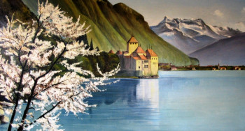 Named contemporary work « Lac Léman .Chateau de Chillon », Made by LAULPIC